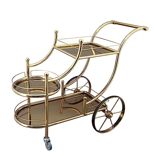 KJZQXYX Gold-Barwagen, mobiler Küchen-Servierwagen, Weinwagen, 3-stufige Lagerregale, einfach zu montieren, platzsparend, für Zuhause