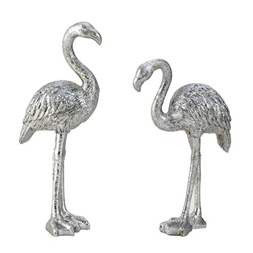 Mel-O-Design Designer Flamingo 2er Set Dekofigur Dekoration Skulptur silberfarben glitzernd