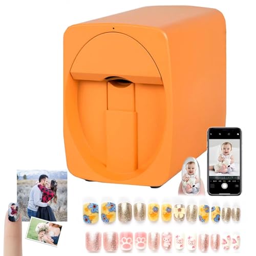 JMbpkduHs Digitaler Mobiler Nail-Art-Drucker, 2400 DPI Auflösung, Smartphone-Steuerung, Mit Spezieller Tintenpatrone, Tragbare 3D-Nagellackiermaschine, Heimwerken, Nagelstudio,Orange