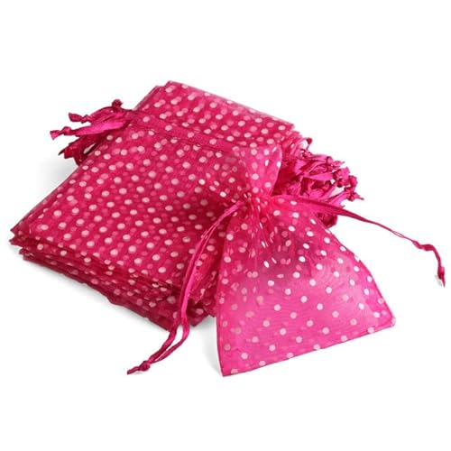 50pcs/lot Organza-Geschenk-Beutel für Schmuck-Punkt-Beutel mit Kordelzug für Hochzeit Weihnachtsfest-Süßigkeit Verpackung-1Fuchsia,10x15cm,50pcs