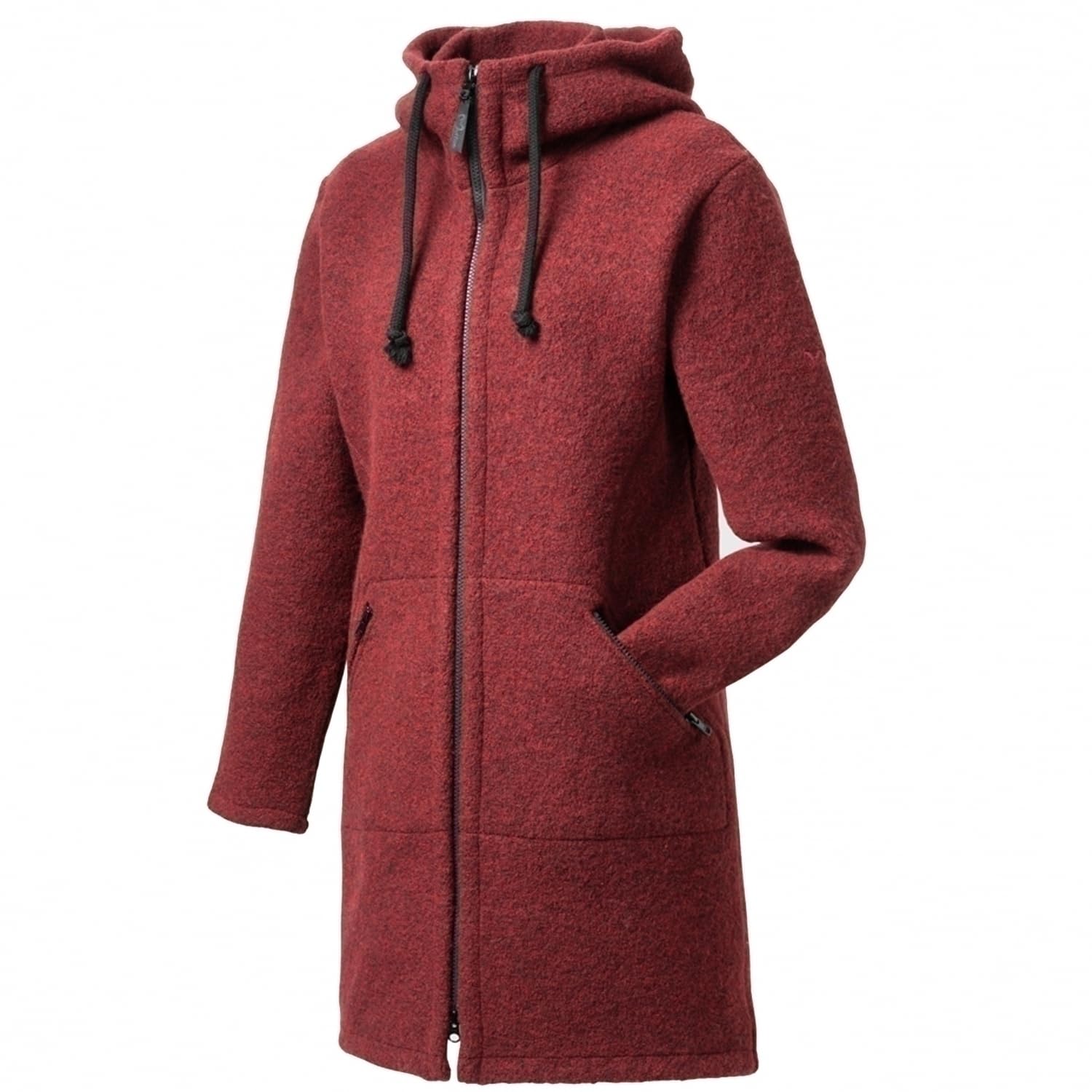 Mufflon Damen Wollmantel Mu-Carla W300 mit Kapuze rosso weinrot - L