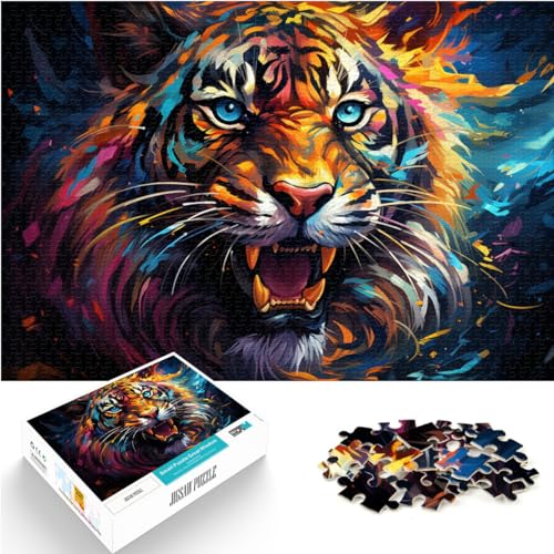 Puzzles Bunter Psychedelischer Tiger 1000-teiliges Puzzle für Erwachsene Holzpuzzle Familienpuzzle Geschenk Familienspiele Weihnachtsgeburtstagsgeschenke （50x75cm）