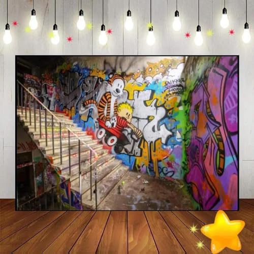 Urban Street Graffiti Wand Glücklich Hintergrund Retro Karikatur 80er 90er Jahre Mode Hintergrund Baby Party Kust Geburtstag Banner 350x230cm