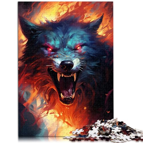 Puzzle für farbenfrohes, psychedelisches, böses Wolf-Puzzle für Erwachsene, 1000 Teile, Holzpuzzle, interessantes Puzzle zur Stressreduzierung, 1000 Teile (50 x 75 cm)