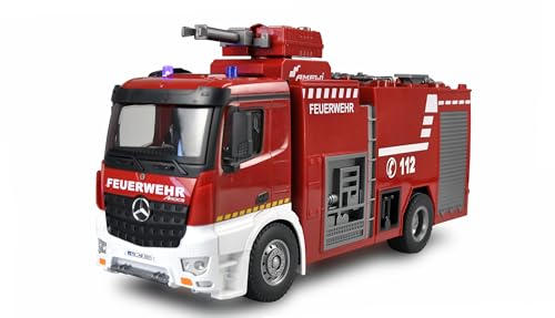 RC Modell-LKW Mercedes Benz Feuerwehr-Löschfahrzeug, 1:18 Maßstab, Rot, Lizenzfahrzeug, Ferngesteuert, für Kinder und Erwachsene