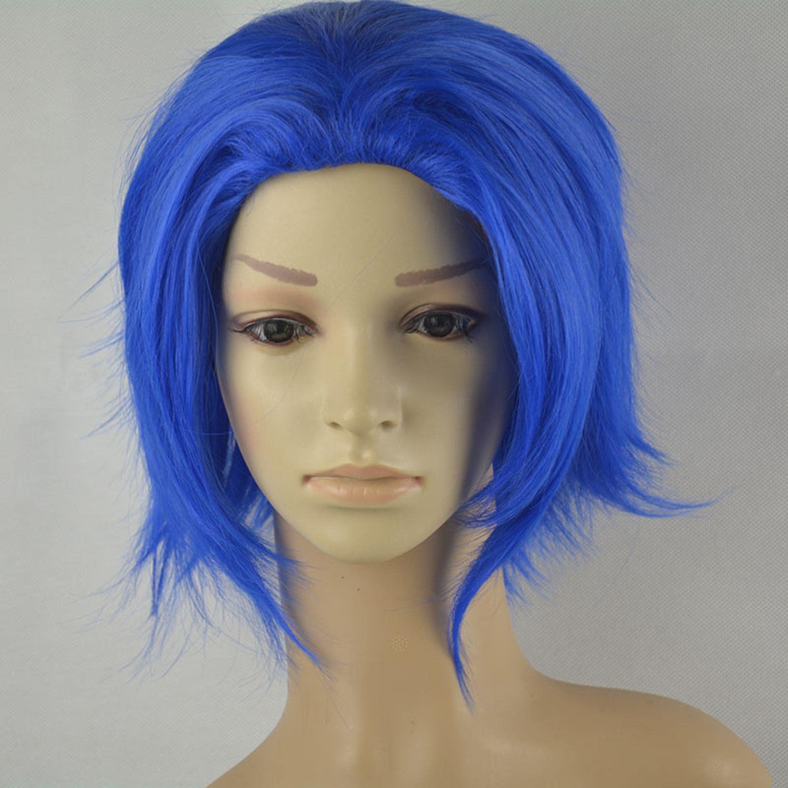 LINLINCD-Wig Anime Cosplay Rollenspiel for Fairy Tail Levy McGarden Cosplay-Perücken kurzes blaues hitzebeständiges Kunsthaar