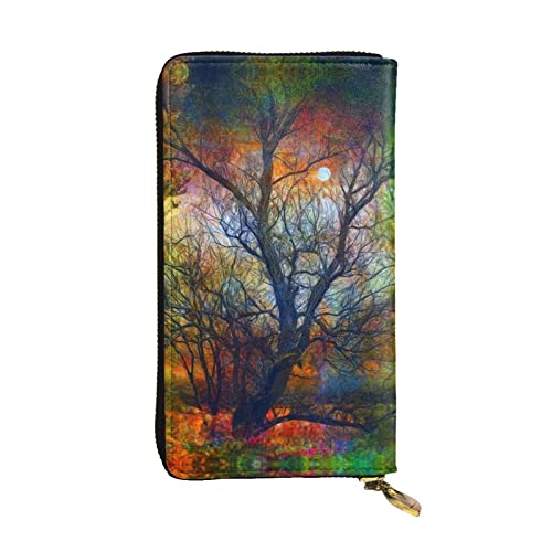 DMORJ Colorful Life Trees lange Clutch aus Leder, 19 x 10 cm, bequem, leicht, wasserdicht, langlebig, schönes Geschenk, Schwarz, Einheitsgröße, Schwarz , Einheitsgröße