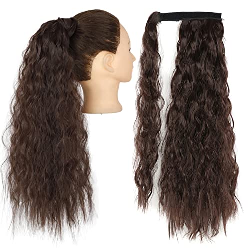 Pferdeschwanz Haarteil Clip-Haarverlängerungen for Anklipsen, synthetischer Mais, gewellt, langer Pferdeschwanz for Damen-Haarteil Pferdeschwanz Haarverlängerung(Q19-4,22inch-55cm)