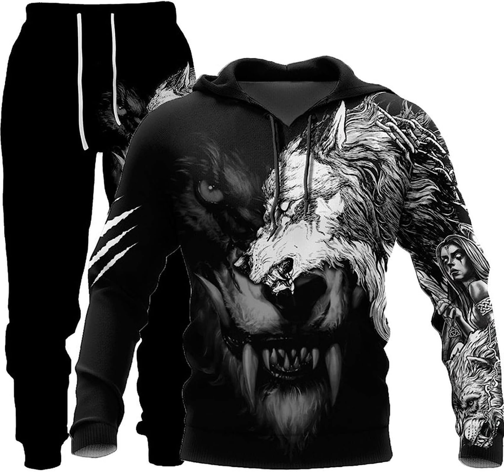 RIAAJ Unisex 3D Wolf Druck Hoodie Herren Jogginganzug Unisex Sweatshirts Hoody + Hose Sets S-6XL (wolf2,3XL)