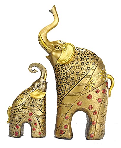 Elefanten Deko, Elefant Mutter Und Kind Deko Skulptur Ornamente Abstrakte Tier Harz Figur Statue Für Hauptdekoration Zubehör Geschenke Handwerk,Golden Ears