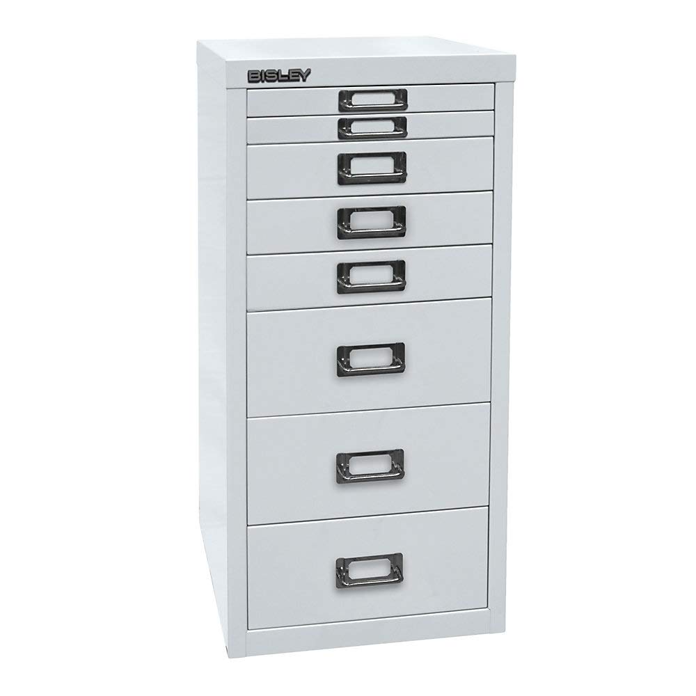 BISLEY MultiDrawer, 29er Serie, DIN A4, 8 Schubladen, Metall, 645 Lichtgrau, 38 x 27.9 x 59 cm