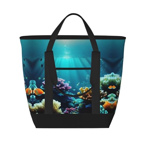 YQxwJL Isolierte Kühltasche mit Unterwasserlandschaft, großes Fassungsvermögen, Einkaufstasche, Reisetasche, Strand, wiederverwendbare Einkaufstasche für Erwachsene, Schwarz, Einheitsgröße