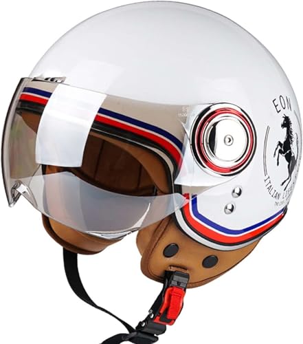 Retro-Halbjet-Helm Mit Offenem Gesicht,Rollerhelm,DOT/ECE-Zugelassener Motorrad-Schalenhelm Mit Visier,Offenes Gesicht, Klassischer Vintage-Jet-Motorradhelm Für Männer Und Frauen G,M54-56cm