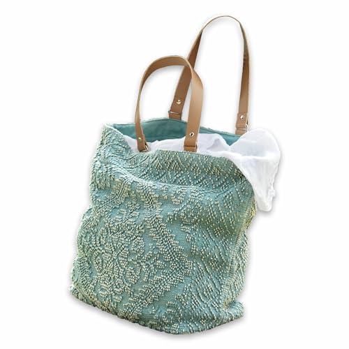 Loberon Tasche Vicel, Erhabenes Muster, Reizvoll Gewebte Struktur, Boho-Flair, Accessoire, Henkeltasche, Baumwolle, Polyester, Rindsleder, grün