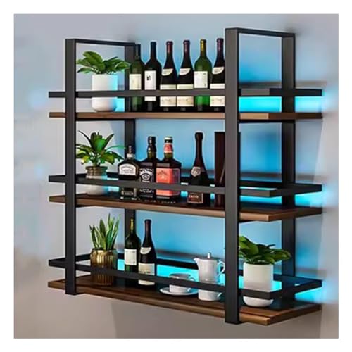 BFVAKBKYT Hängende industrielle runde Weinregale, An der Wand montiertes Weinregal mit LED-Licht, Weinhalter aus Metall for die Hintergrunddekoration von Bar, Wohnzimmer und Restaurant(120x22x120cm)