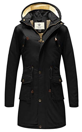 WenVen Damen Baumwolle Abschnitt Jacke Warm Winter Jacke Outdoor Sport Mantel Bequem Freizeit Jacke Schwarz S