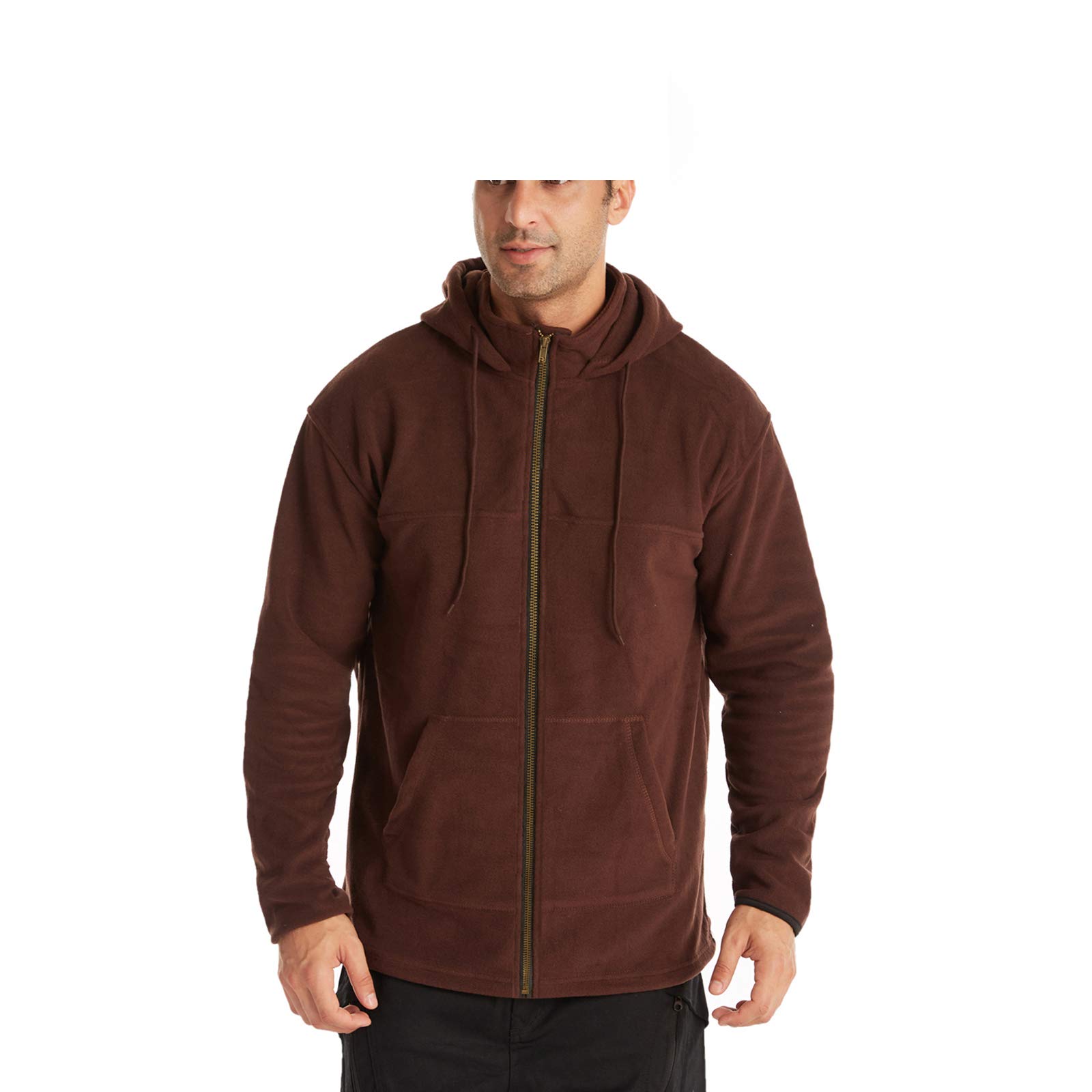 Herren-Sweatshirt mit Reißverschluss und seitlichem Polar-Fleece, langärmelig, mit Tasche, Braun - XL