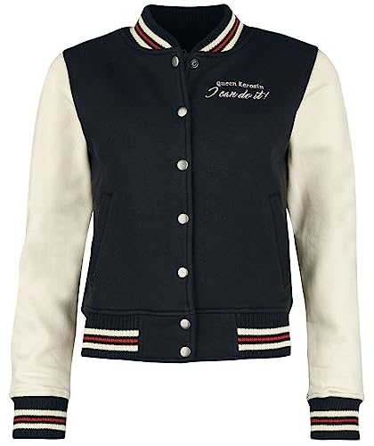 Queen Kerosin Damen College Sweatjacke | Vintage Stickerei | Pin Up | Rockabella | Regular Fit | Retro | Vintage Style | Sweat Jacke | Baseball Jacke I Can Do It