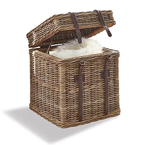 Loberon® Truhe Livry, Rattan/Rindsleder, H/B/T ca. 50/45 / 45 cm, antikbraun