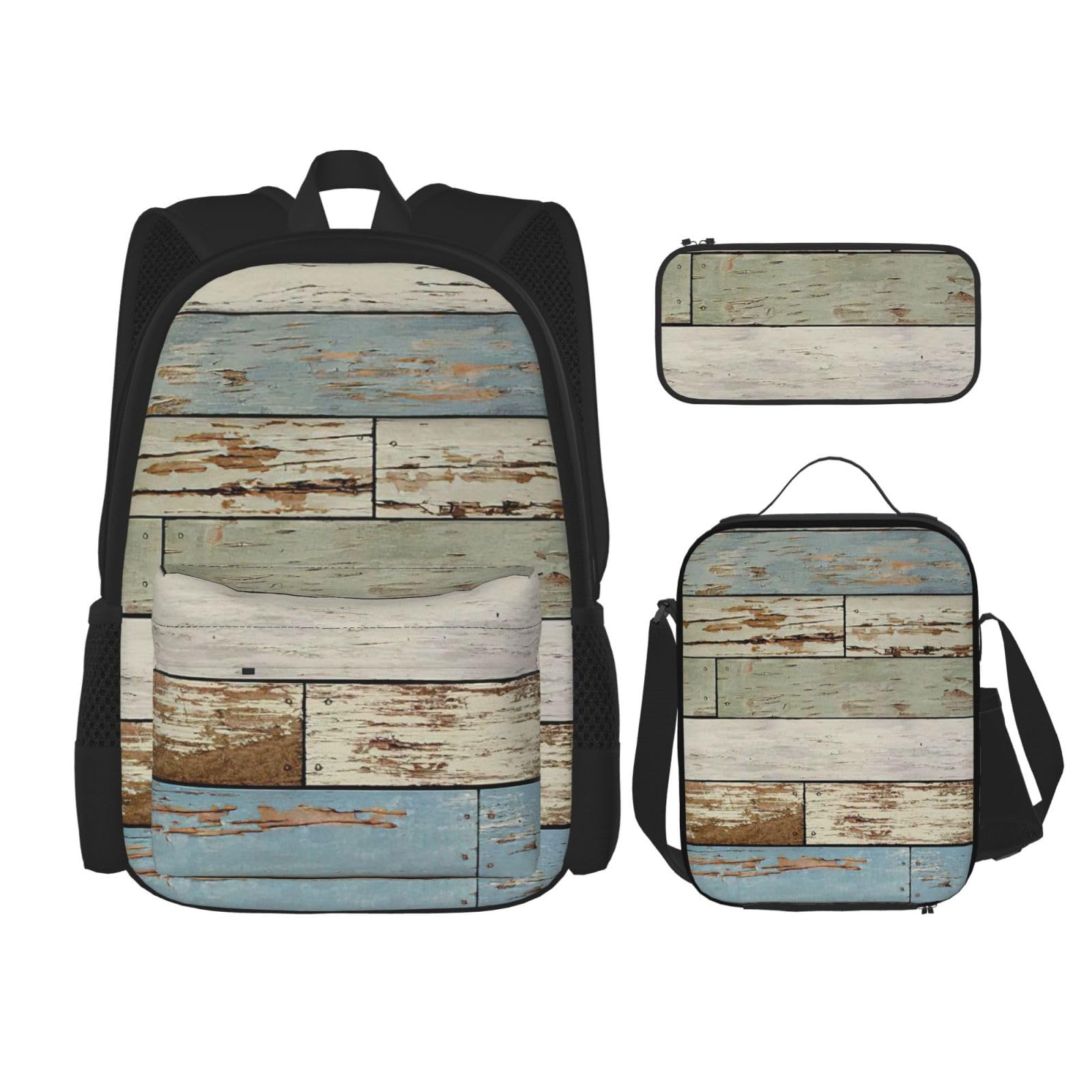 Altes Holzbrett-Druck, verstellbare Schultergurte, Rucksack-Set, Lunchtasche, Federmäppchen, Kombinationstaschen-Set