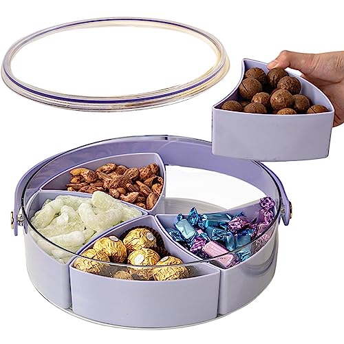 Snack-Tablett mit Deckel – Partyplatte mit Deckel und Griff – 5 Fächer, tragbare Snackplatten, transparenter Organizer für Nüsse, Obst, Unterhaltung, Snacks, Zucker, Picknick Ukalou