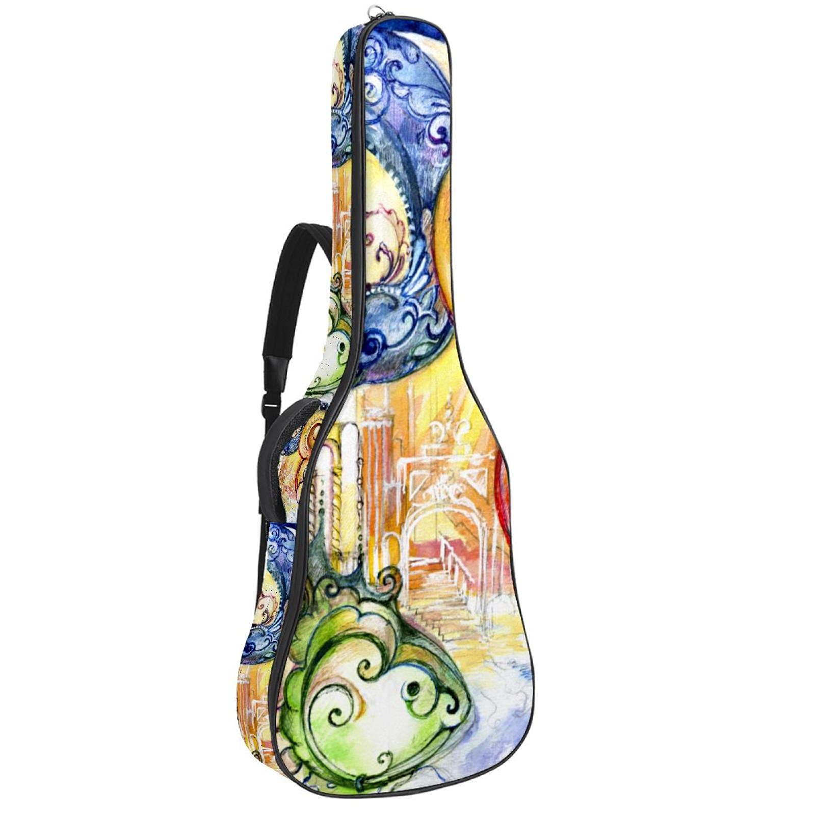 Gitarrentasche Schutz- und Transporttasche für akustische und klassische Gitarren wasserfest und gepolstert Die 4 Elemente Off-Air-Wasser Erde Feuer 108.9x42.9x11.9 cm