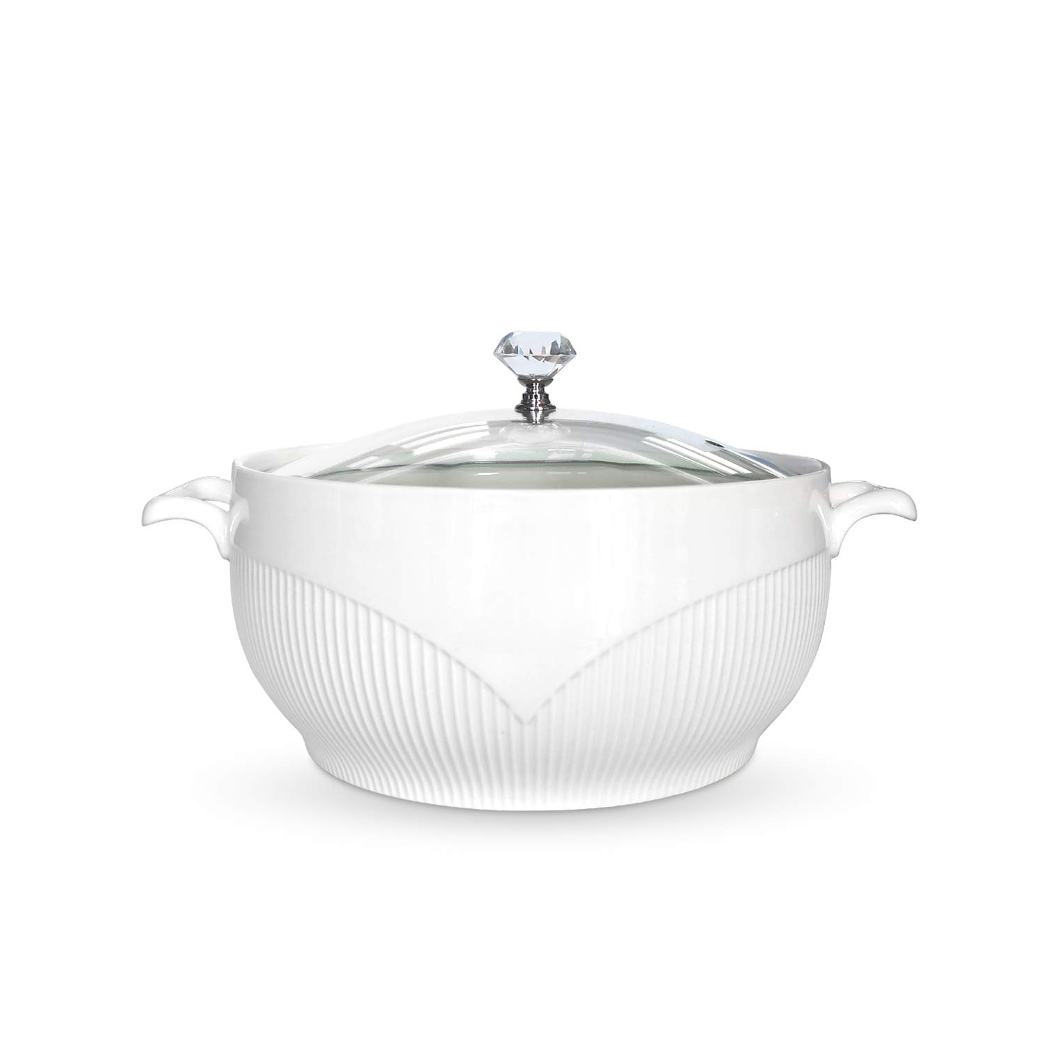 ABHOME Keramik-Suppentureen mit Glasdeckel, Porzellan, Serviertureen, Suppe für Restaurant, Zuhause, Küche, Dekoration, niedliche Keramik-Türnen für Suppe, weißes Porzellan (21,8 cm)..