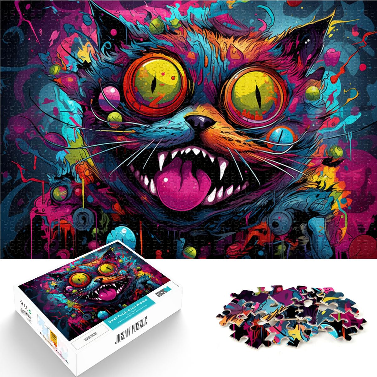 Puzzles als Geschenke, psychedelische Farbkatzen-Puzzles für Erwachsene, 1000 Teile, Holzpuzzle, schwierige, schwere Puzzles für Frauen und Männer, 1000 Teile (50 x 75 cm)