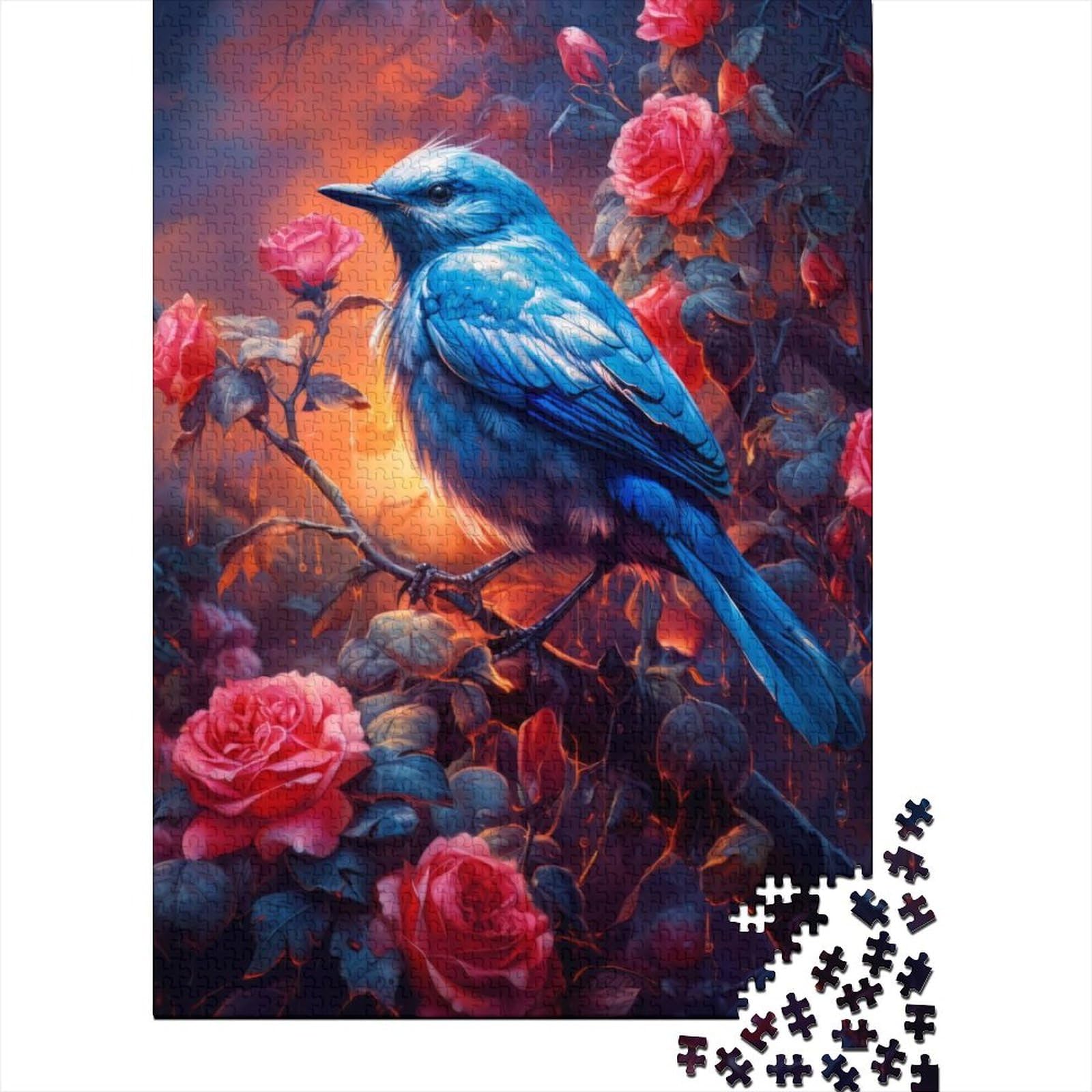 Niedlicher kleiner blauer Vogel, Holzpuzzle, Puzzle für Erwachsene, Teenager, Erwachsene, Puzzlegeschenke, Holzpuzzle für Erwachsene und Teenager, 75 x 50 cm