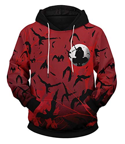 QYIFIRST Unisex Anime 3D Druck Hoodie Langarm Sweatshirt Eva Asuka Langley Cosplay Kostüm Kapuzenpullover Rot S (Brustumfang 104cm)