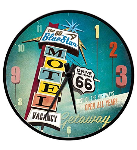 Nostalgic-Art 51065 US Highways The 66 Blue Star Motel, Wanduhr, 31 cm