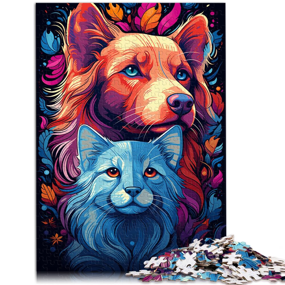 Puzzles für Puzzles, farbenfrohe psychedelische Katzen- und Hundefreunde, Puzzles für Erwachsene, 1000-teiliges Holzpuzzle, Puzzles als Geschenk, 1000 Teile (50 x 75 cm)