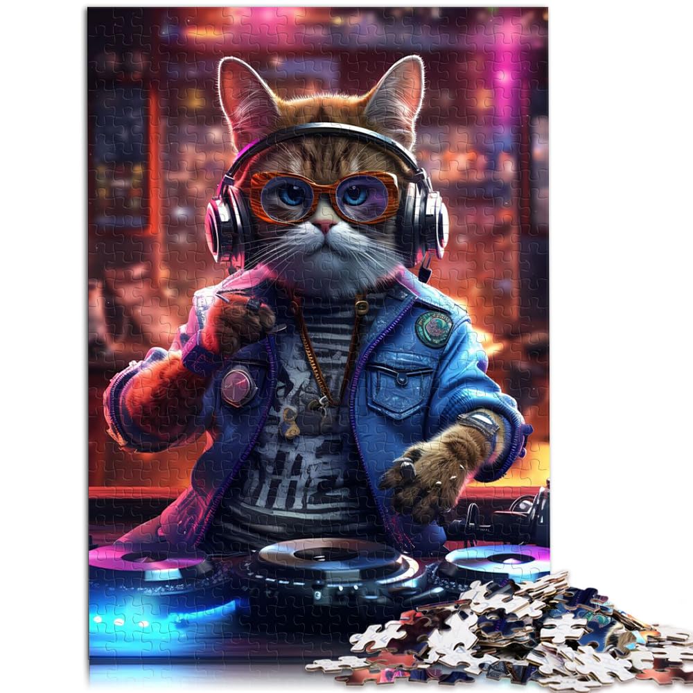 Puzzles Geschenke Spielzeug Cat DJ Puzzles für Erwachsene 1000 Puzzles Holzpuzzle Familienspiel Stressabbau Schwieriges Herausforderungspuzzle 1000 Teile (50x75cm)