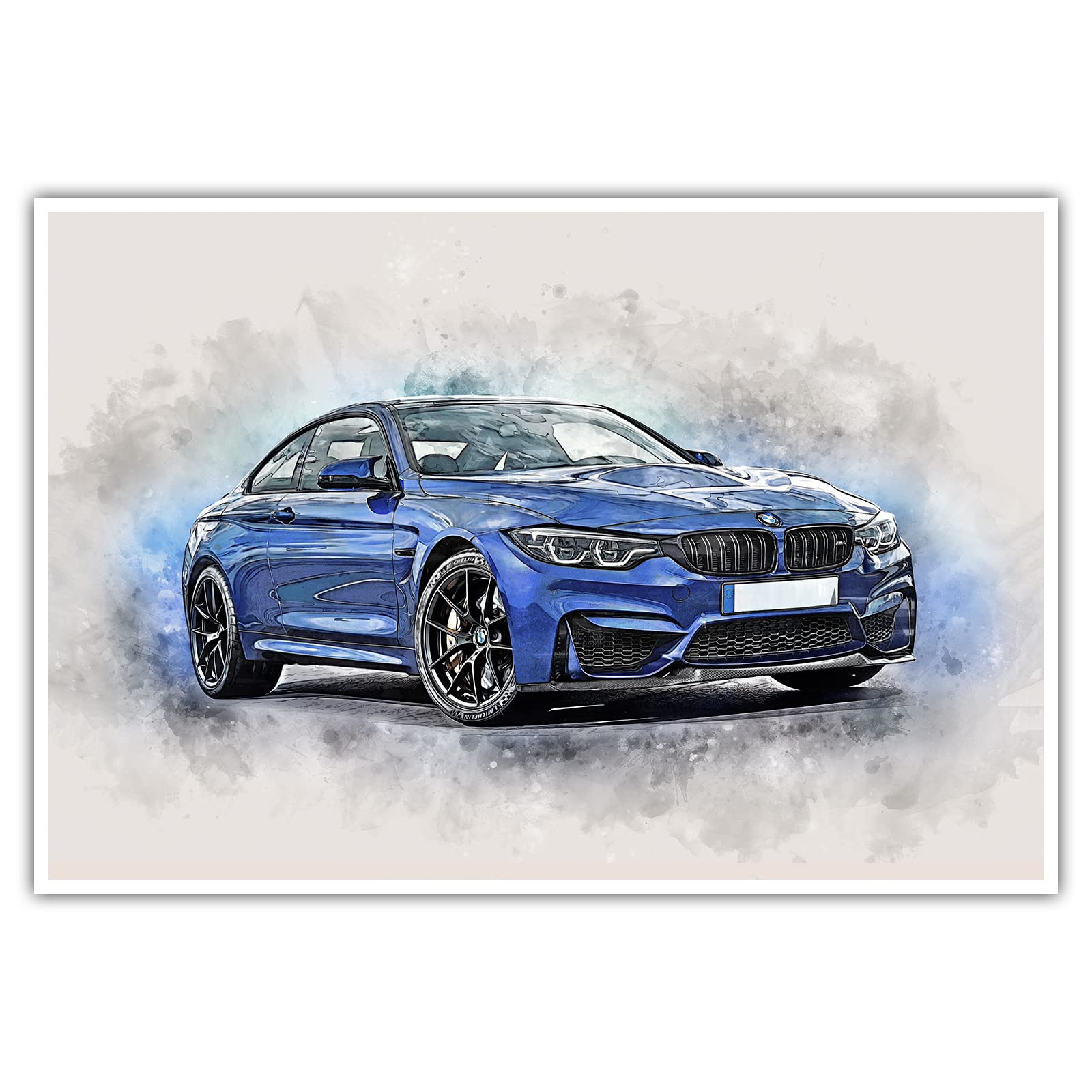 CanvasArts M4 Watercolor Sketch Aquarell - Poster - Auto Artwork Modern Art Wandbild Sportwagen kompatibel zu BMW M4 (100 x 70 cm, Poster, BMW M4)