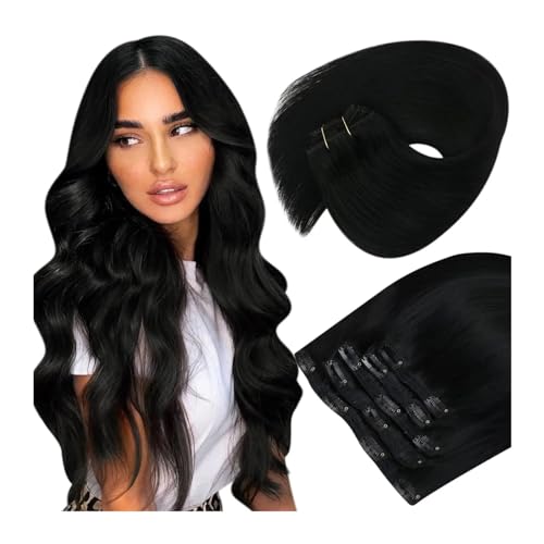 Clip-in-Haarverlängerungen 7 Stück Clip-in-Haarverlängerungen, tiefschwarz, echtes Echthaar, Clip-in-Extensions, schwarz for Frauen, Clip-in-Haarverlängerungen, echtes Echthaar, weiches Haar #1, tiefs