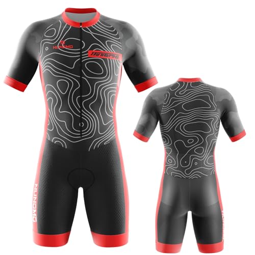 Herren Fahrrad Skinsuit,Triathlon Anzug Herren Herren Radsportanzug gepolstert einteilig Trisuit Bike Top Short Trisuit Einteiler für Wettkampf Mit 9D-Kissen Run, Cycle, Swim (Type-2,M)