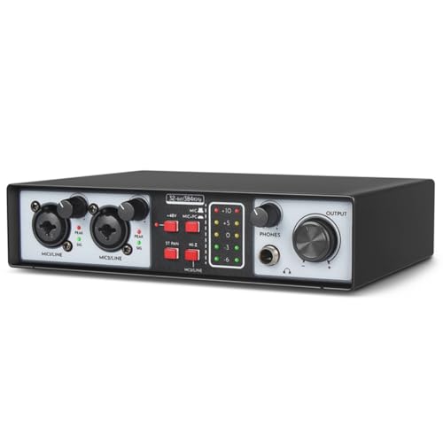 yomoe 2 in 2 Out USB Audio Interface 32Bit/384KHZ Studio Kit Record Professional Soundkarte 48V Phantom