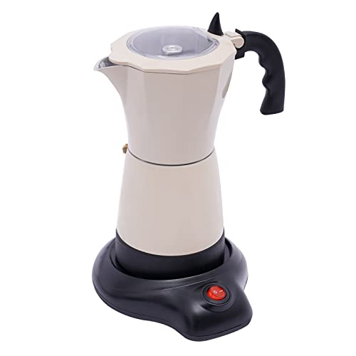 MIIWWOWO 6 Tassen Espressokocher Elektrisch Espressomaschine Klein Kaffeemaschine Italienische mit Elektrische Heizplatte, 300ML Espressokocher 6 Tassen Induktion, 360° Rotatable (Cremeweiß)