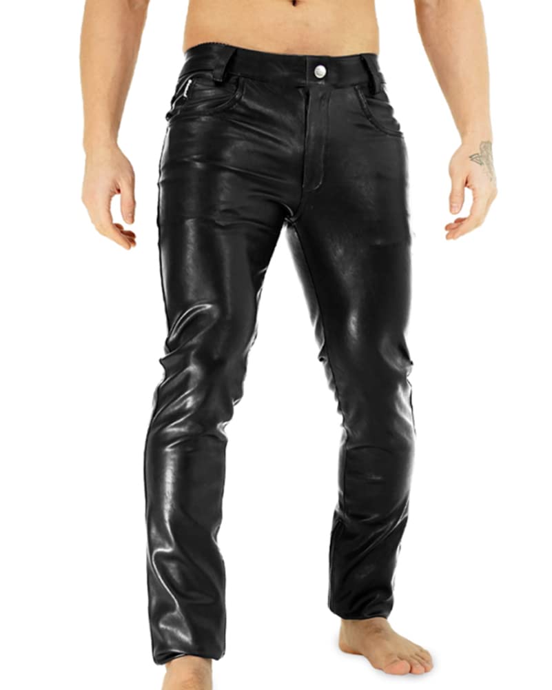 Bockle® Power Tube Lamb Zip Tube Röhre Skinny Slim Fit Herren Lederhose Herren, Size: 34W / 36L