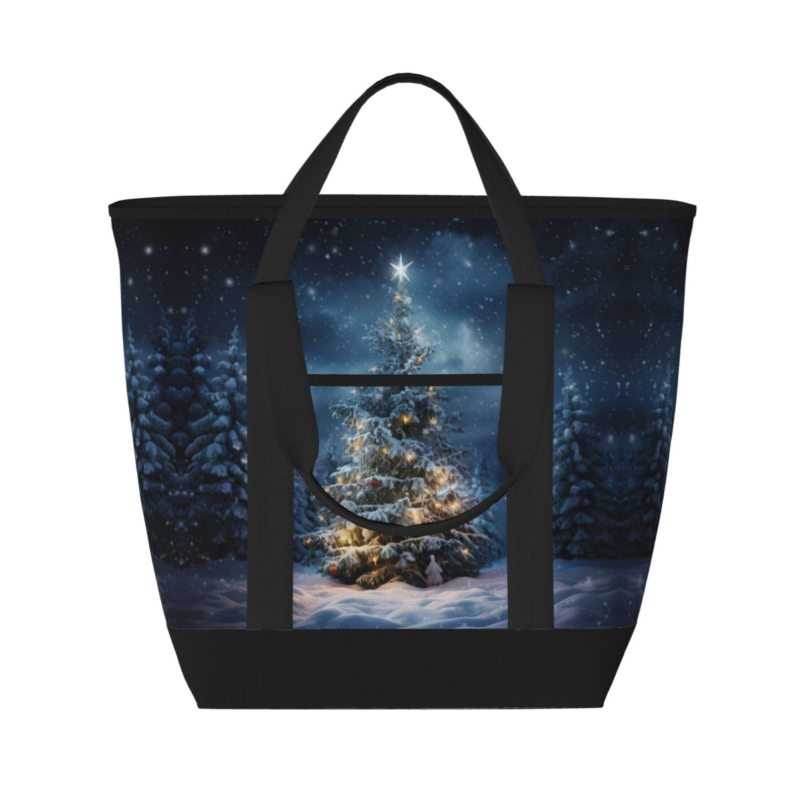 YQxwJL Isolierte Kühltasche mit Weihnachtsbaum-Motiv, großes Fassungsvermögen, Einkaufstasche, Reisetasche, Strand, wiederverwendbare Einkaufstasche für Erwachsene, Schwarz, Einheitsgröße