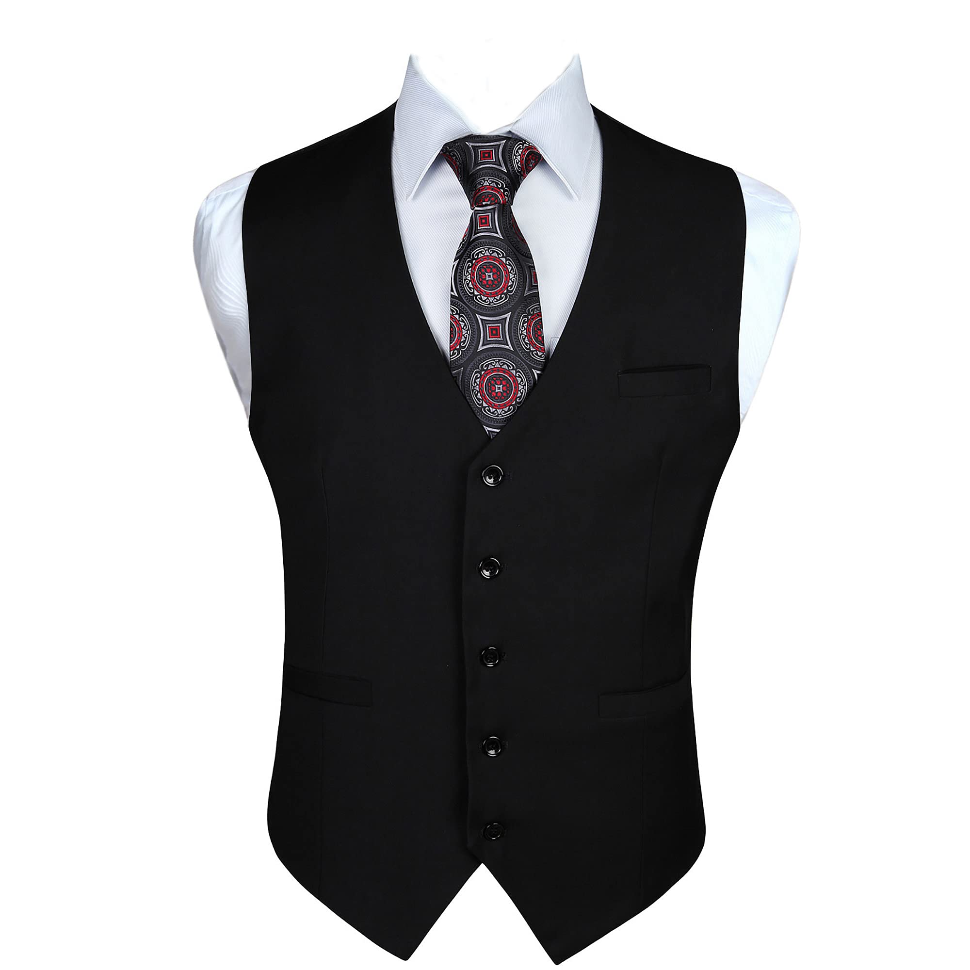 Enlision Anzugweste Herren Schwarz Formelle Weste Hochzeit Einfarbige Anzugwesten Elegant Business Westen Männer mit Taschen 4XL