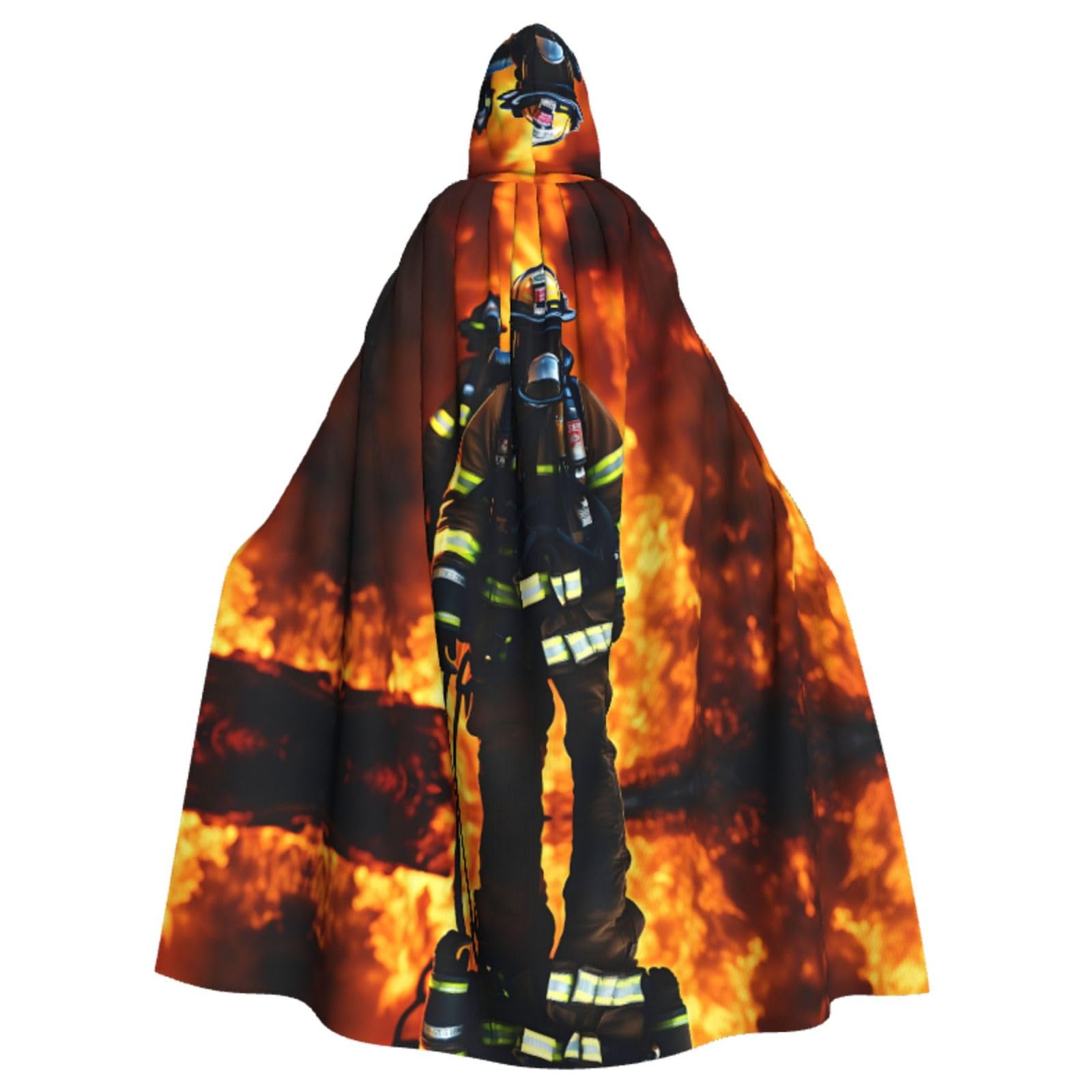 YQxwJL Feuerwehrmann Feuerwehrmann Flamme Druck Halloween Umhang Herren mit Kapuze Umhang Renaissance Umhang für Erwachsene Cosplay Hexenumhang Umhang