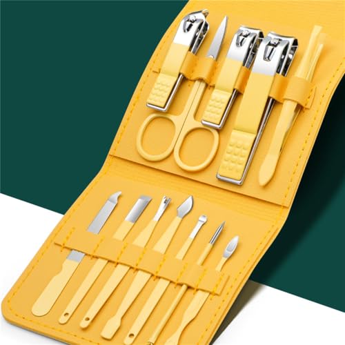 Maniküre-Schneider-Nagelknipser-Set, tragbarer Edelstahl-Ohrlöffel, Nagelknipser, Pediküre, Nagelschere, Toos, Gelb SET01