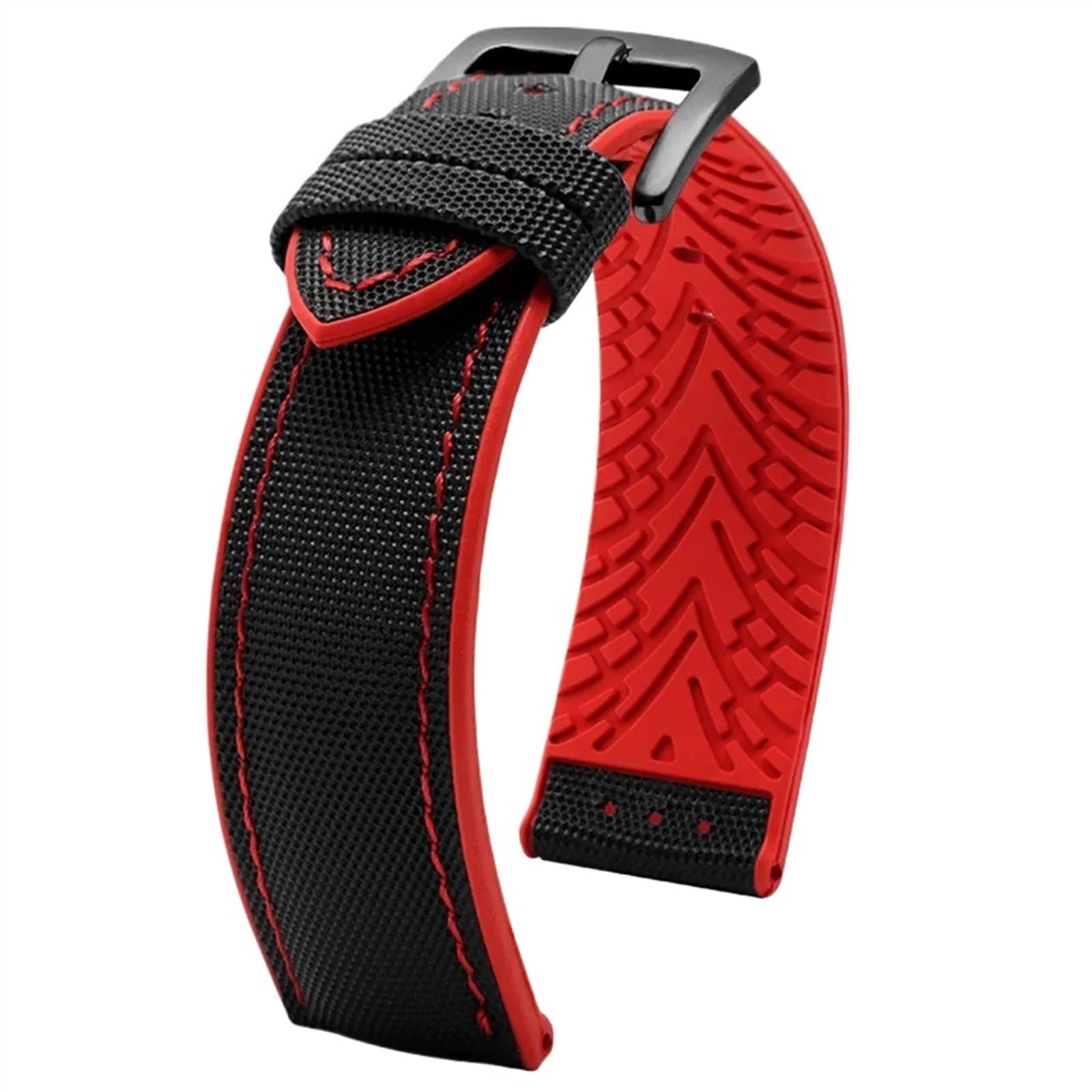 THBGTCNQ 20 mm 22 mm 24 mm Uhrenarmband aus Nylon mit Silikonunterseite for Herren, weiches, wasserdichtes Gummiarmband, Zubehör for herkömmliche Uhren und Smartwatches(Black red02,24mm)