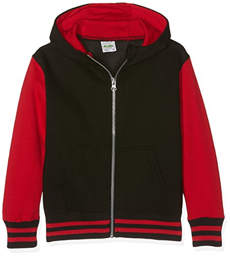 AWDis Jungen Kids Urban Varsity Hoodie Kapuzenpullover, Mehrfarbig (Jet Black/Fire Red Jeb/Fre), XL