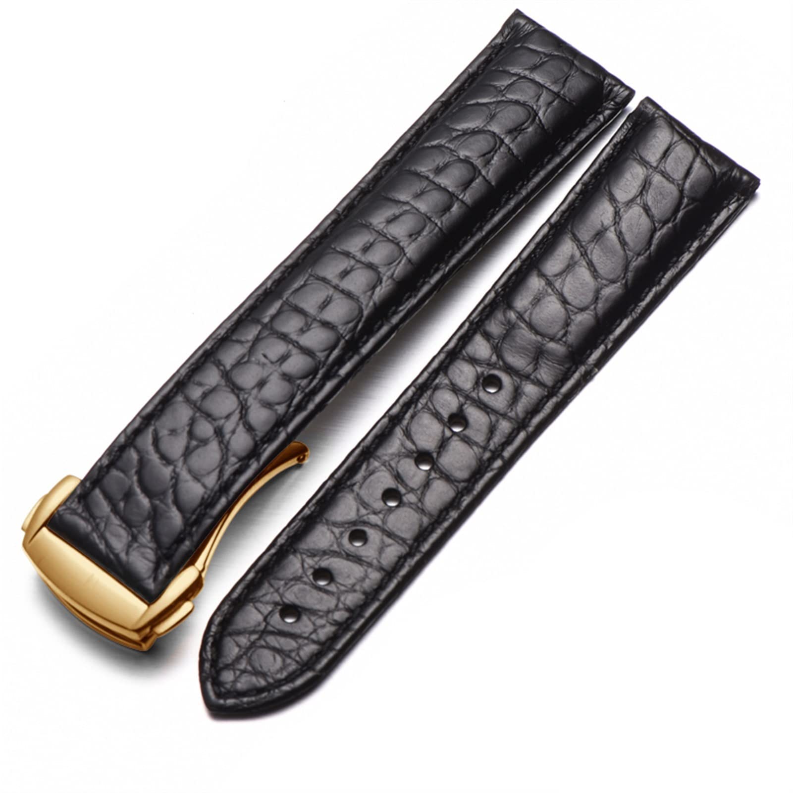 SCRUBY Crocodile Leder Uhrengurt Männer und Frauen Stil für Omega Seahorse Deville 18mm 19mm 20mm Original Uhrenband(Black-gold,22mm)