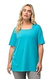 Ulla Popken Damen große Größen Übergrößen Plus Size T-Shirt, A-Linie, Carree-Ausschnitt, Halbarm tiefes Aqua 46+ 807286740-46+