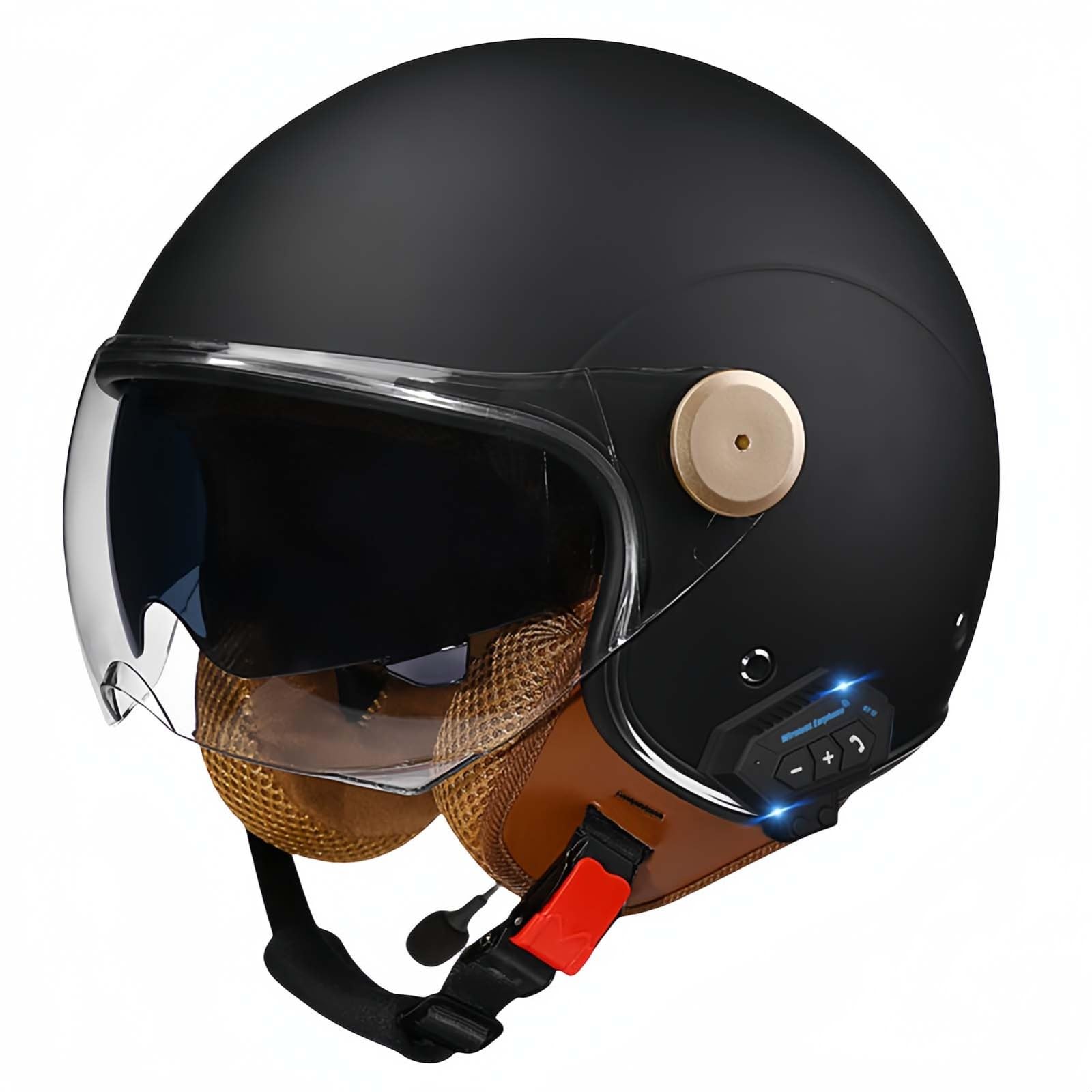 Bluetooth-Motorradhelm, Offenes Gesicht, Rollerhelm, Motocross-Helme Mit Visier, ECE-Zugelassene Motorradhelme Mit Integriertem Mikrofon Für Erwachsene, Männer Und Frauen B,L59-60CM