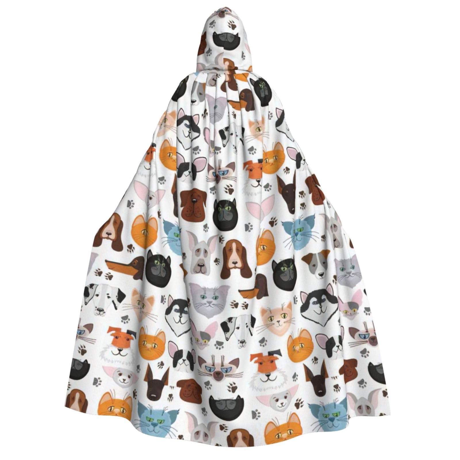 WURTON Katzen- und Hundegesichter Bulldogge Beagle Labrador Druck Unisex Kapuzenumhang Halloween Karneval Vampir Cosplay Umhang Kapuzenumhang Kostüm