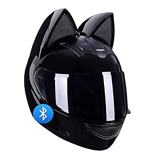 BGMKE Motorrad Modularer Bluetooth-Helm Klapphelm Full Face Motorradhelm Mit Katzenohren ECE Zertifiziert Damen Herren Integralhelme Motorrad Integrierter Roller-Helm Mofa Helm Moped-Helm